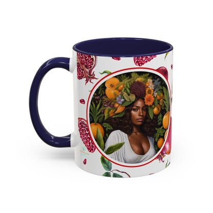 Organically Me Red and White Regina Pomegranate Plant Garden Vegan Ceramic Plant Mug with Black woman (11oz) 8 Color Combos