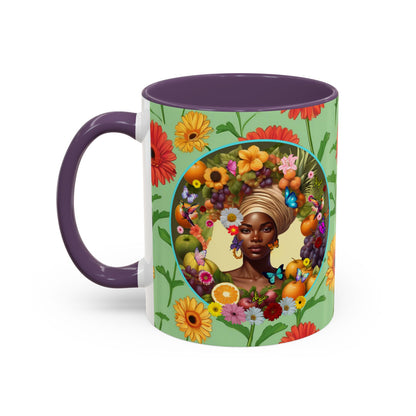 100% Organic Daisy Joy3 Plant Garden Vegan Ceramic Plant Mug, Black Woman Double Sided (11oz) 8 Color Combos