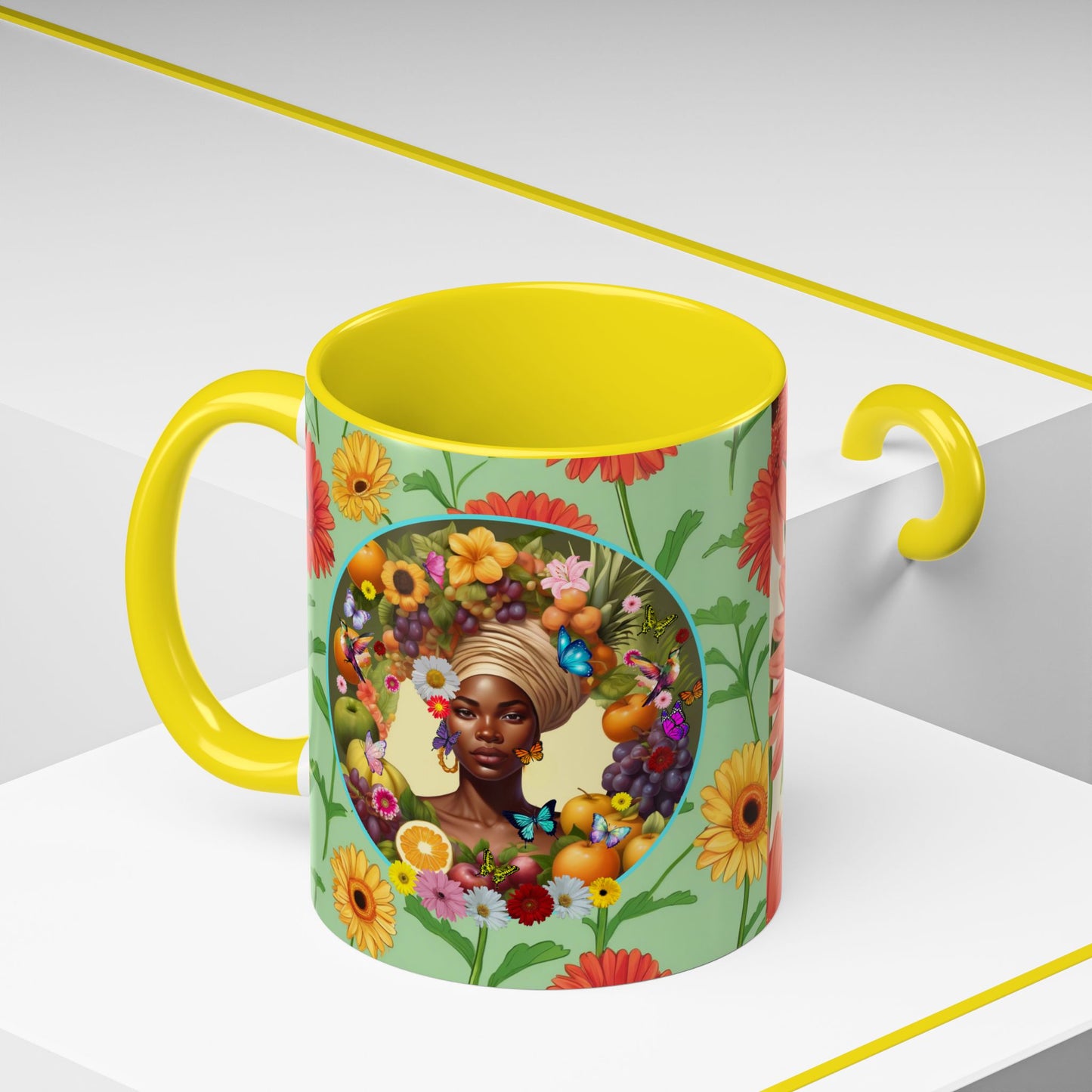 100% Organic Daisy Joy Plant Garden Vegan Ceramic Plant Mug, Black Woman Double Sided (11oz) 8 Color Combos