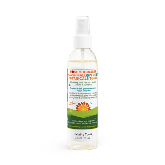 Rose Cucumber Marshmallow Root Botanicals Facial Toner (Sensitive Skin & Fragrance-free) with Honey, Aloe, Allantoin, Mullein, Marigolds & Blue Daisies (6oz)