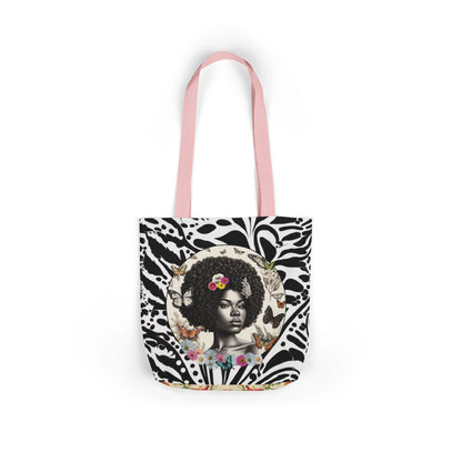 Afro Butterfly Queen In Black & White Garden-themed 13" tote bag, purse, workout bag, yoga bag, personal item with Black Women
