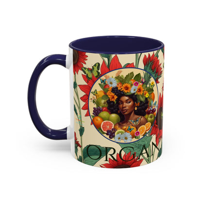 Organically Me Sunflower Red Plant Garden Vegan Ceramic Plant Mug with Black woman (11oz) 8 Color Combos