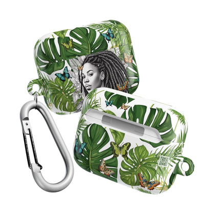 AirPod2 Case: A Monstera Plant Nadia Garden Butterfly Case with Black Woman with locs Design for AirPods Pro Gen 1 & 2, AirPods Gen 1, Gen 2, Gen 3