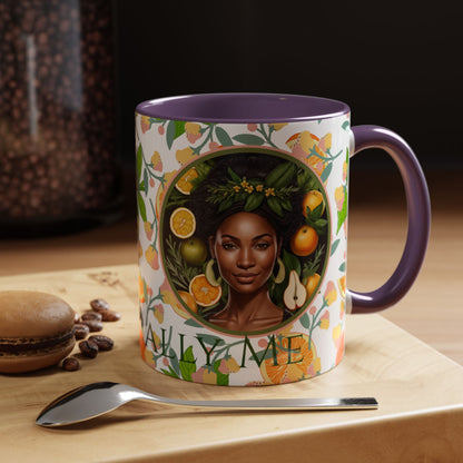 Organically Me Pink and Green Plant Garden Vegan Ceramic Plant Mug with Black woman (11oz) 8 Color Combos