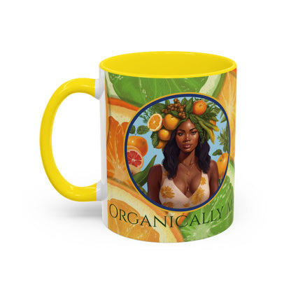 Organically Me Bright Citrus Plant Garden Vegan Ceramic Plant Mug with Black woman (11oz) 8 Color Combos