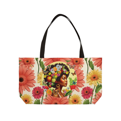 Organically Me A Joy Daisy Plant Garden-themed Large Weekender Tote Bag, workout bag, yoga bag with Black Women