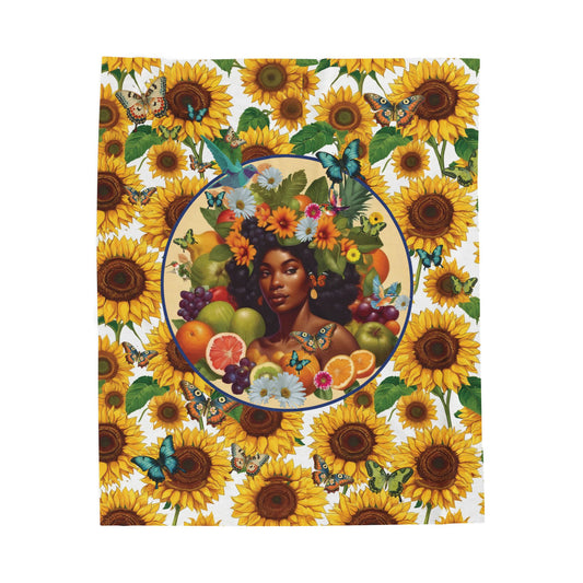 Organically Me Sunflower2 Plant Garden Blanket, Wall Hanging, Tablecloth (Velveteen); 50 x 60in