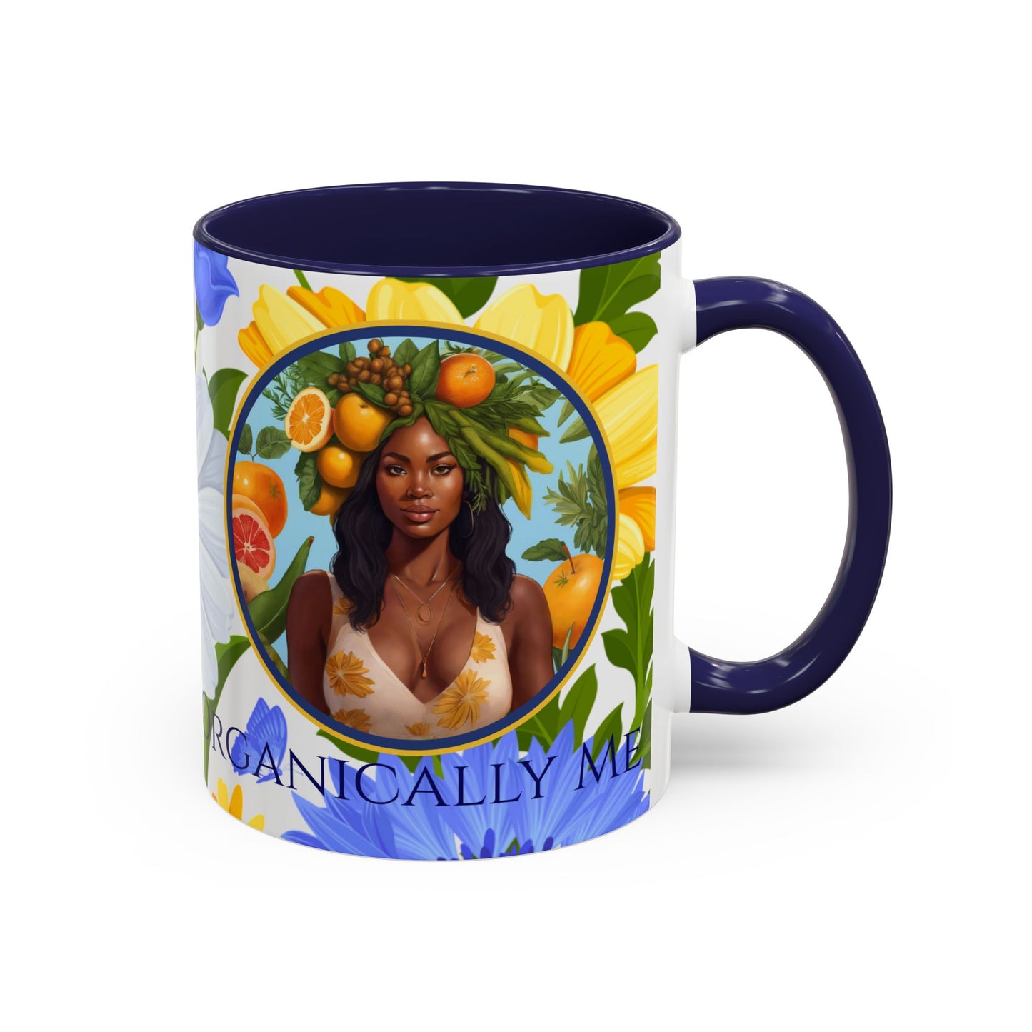 Organically Me Blue & Yellow Daisy Joyce Plant Garden Vegan Ceramic Plant Mug with Black woman (11oz) 8 Color Combos