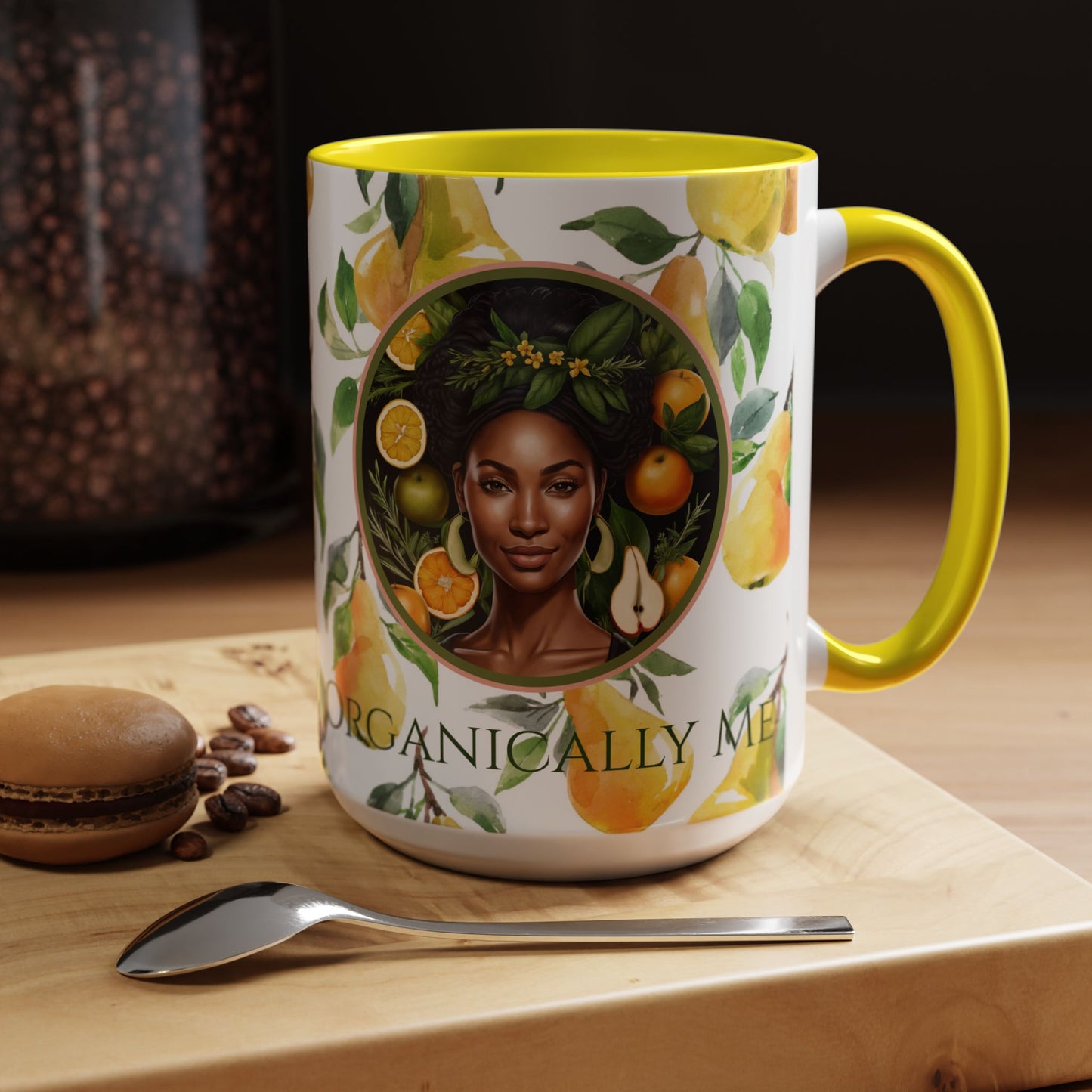 Organically Me Yellow Pear Plant Garden Vegan Ceramic Plant Mug with Black woman (11oz) 8 Color Combos