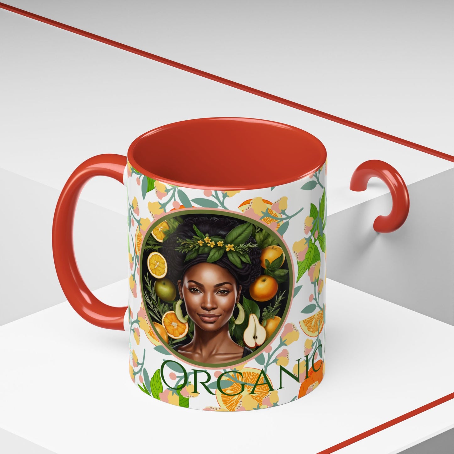 Organically Me Pink and Green Plant Garden Vegan Ceramic Plant Mug with Black woman (11oz) 8 Color Combos