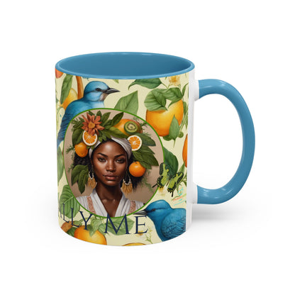 Organically Me A Lemon Bluebird Plant Garden Vegan Ceramic Plant Mug with Black woman (11oz) 8 Color Combos