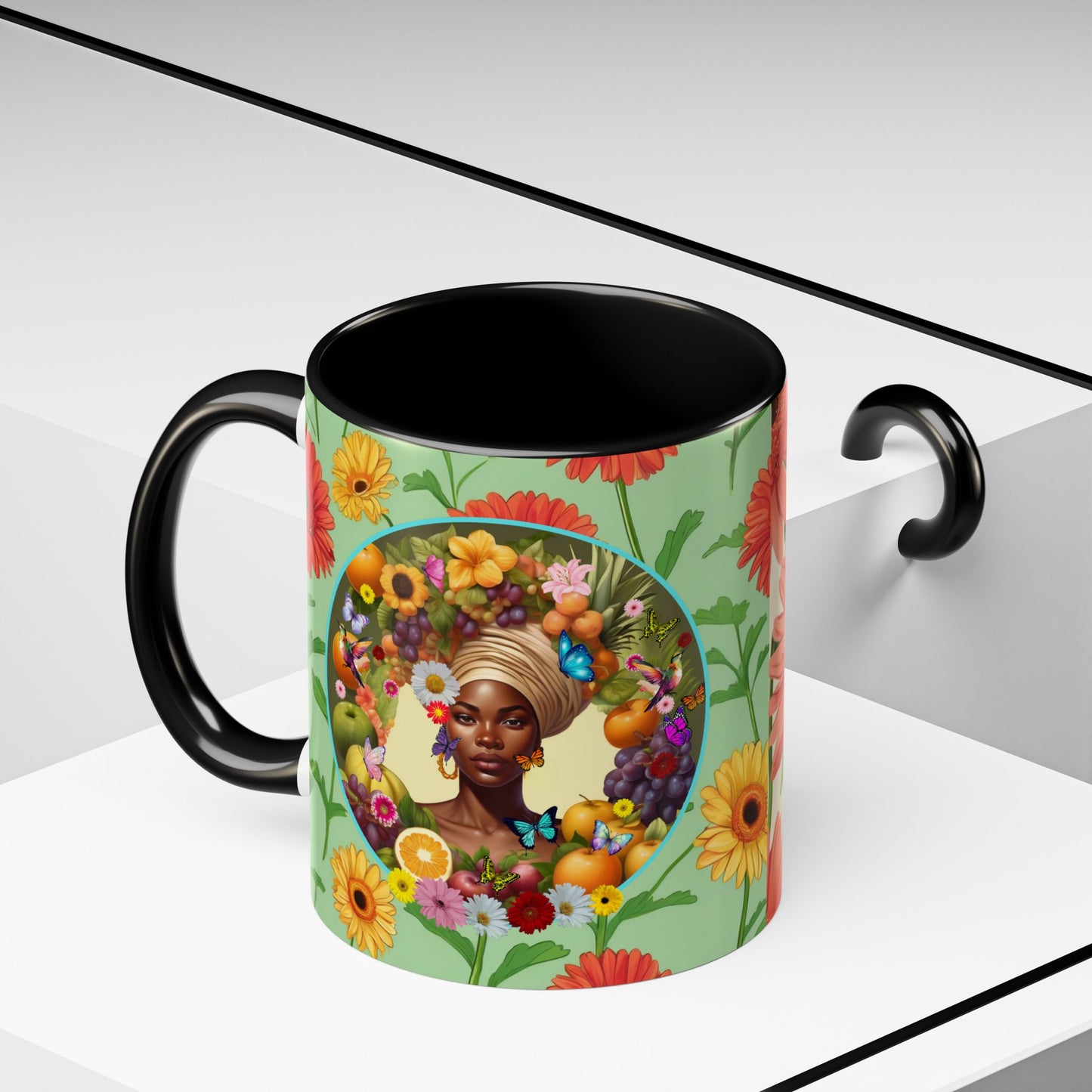 100% Organic Daisy Joy3 Plant Garden Vegan Ceramic Plant Mug, Black Woman Double Sided (11oz) 8 Color Combos