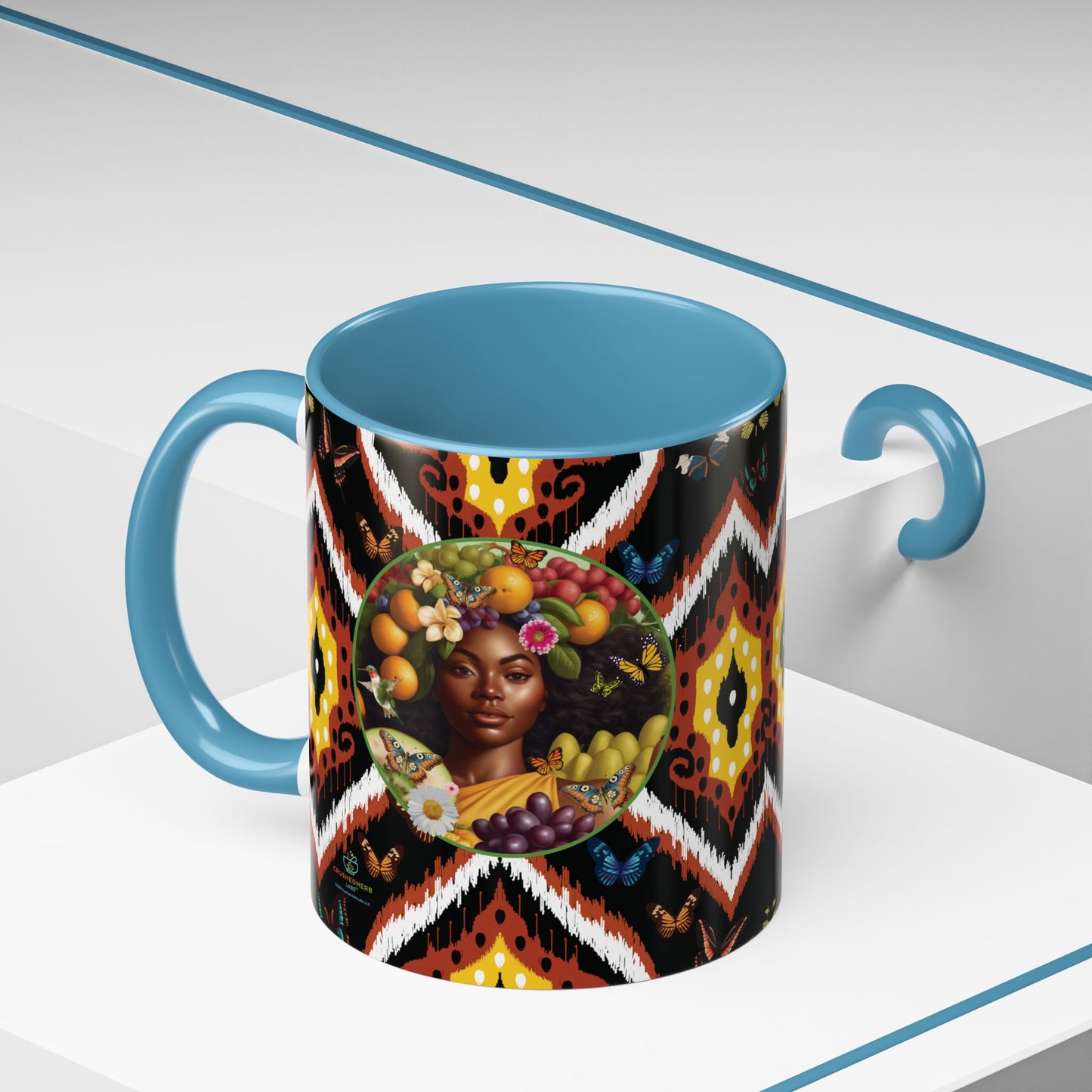 Organically Me A.1 Tribal Butterfly Plant Garden Vegan Ceramic Plant Mug with Black woman (11oz) 8 Color Combos