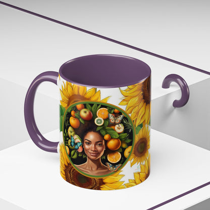 Organically Me Sunflower Plant Garden Vegan Ceramic Plant Mug with Black woman (11oz) 8 Color Combos