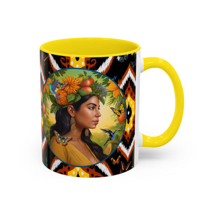 Organically Me A Tribal Butterfly Plant Garden Vegan Ceramic Plant Mug with Black woman (11oz) 8 Color Combos
