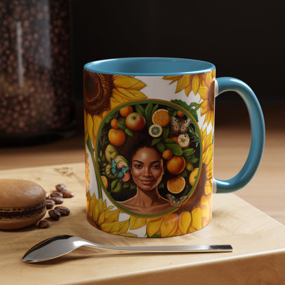 Organically Me Sunflower Plant Garden Vegan Ceramic Plant Mug with Black woman (11oz) 8 Color Combos