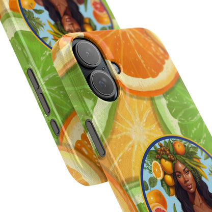 Organically Me Citrus Fruits Garden Snap Phone Case with Black Woman, Veggie Chic for Androids and iPhone models