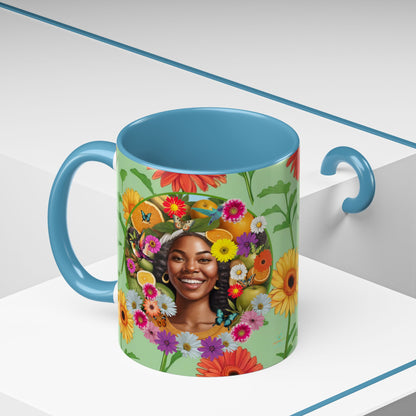 Organically Me A Joy Daisy Plant Garden Vegan Ceramic Plant Mug with Black woman (11oz) 8 Color Combos