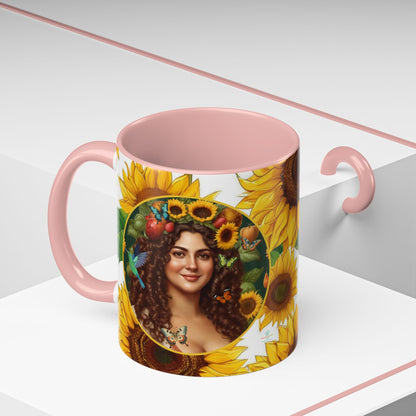 Organically Me B Sunflower Plant Garden Vegan Ceramic Plant Mug with Black woman (11oz) 8 Color Combos