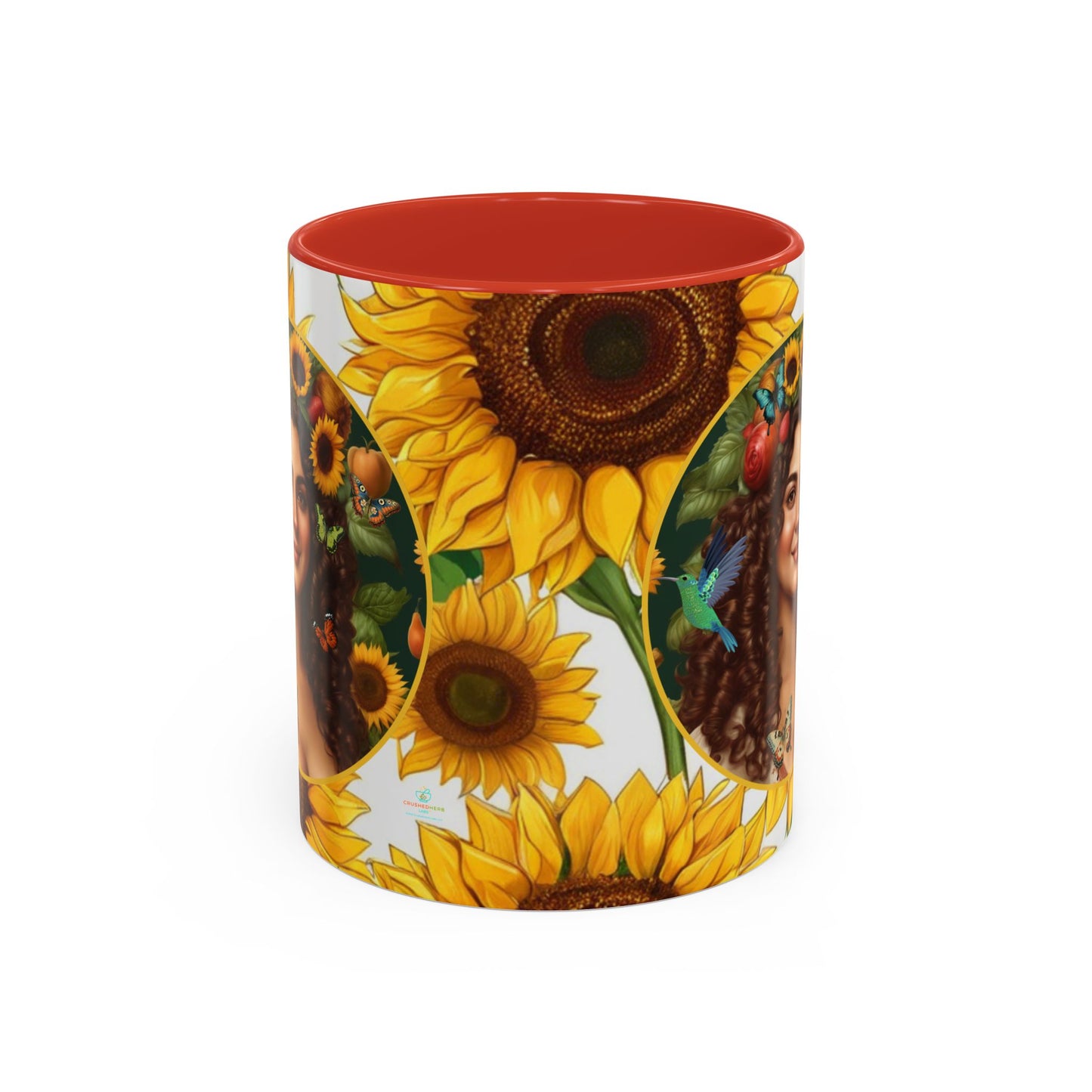Organically Me B Sunflower Plant Garden Vegan Ceramic Plant Mug with Black woman (11oz) 8 Color Combos