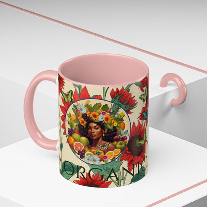 Organically Me Sunflower Red Plant Garden Vegan Ceramic Plant Mug with Black woman (11oz) 8 Color Combos
