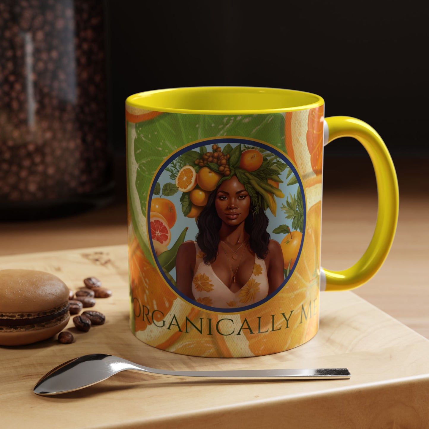 Organically Me Bright Citrus Plant Garden Vegan Ceramic Plant Mug with Black woman (11oz) 8 Color Combos