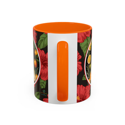 Organically Me Red and White Hibiscus Plant Garden Vegan Ceramic Plant Mug with Black woman (11oz) 8 Color Combos