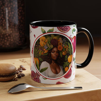 Organically Me Red and White Regina Pomegranate Plant Garden Vegan Ceramic Plant Mug with Black woman (11oz) 8 Color Combos