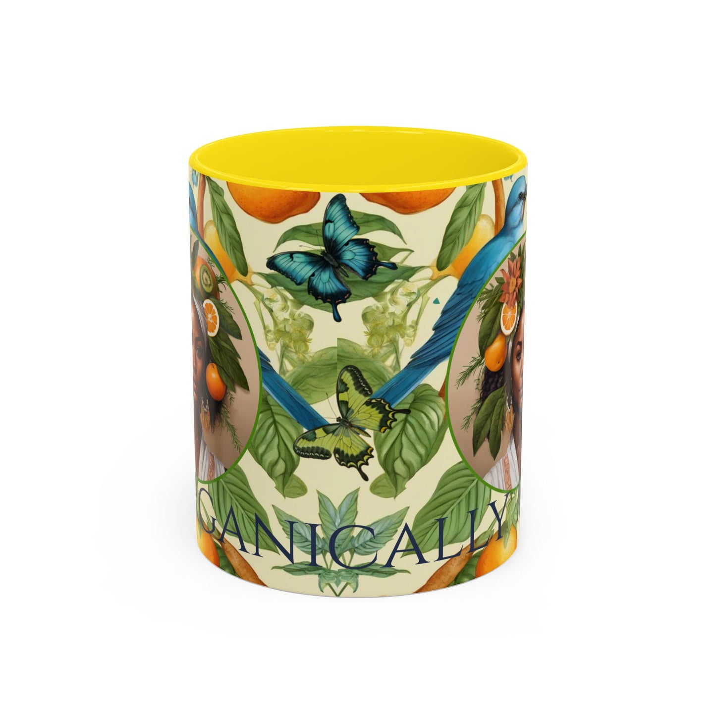 Organically Me A Lemon Bluebird Plant Garden Vegan Ceramic Plant Mug with Black woman (11oz) 8 Color Combos