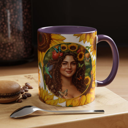 Organically Me B Sunflower Plant Garden Vegan Ceramic Plant Mug with Black woman (11oz) 8 Color Combos