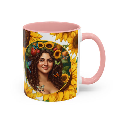 Organically Me B Sunflower Plant Garden Vegan Ceramic Plant Mug with Black woman (11oz) 8 Color Combos