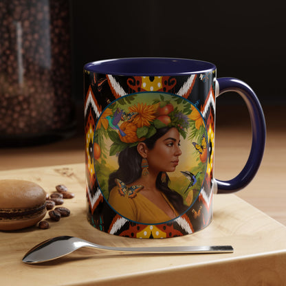 Organically Me A Tribal Butterfly Plant Garden Vegan Ceramic Plant Mug with Black woman (11oz) 8 Color Combos