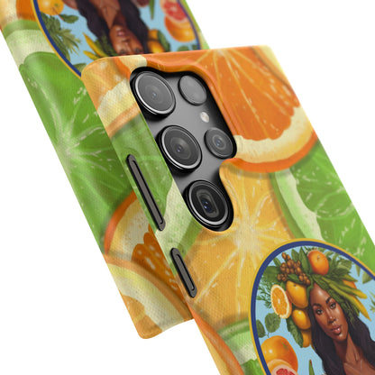 Organically Me Citrus Fruits Garden Snap Phone Case with Black Woman, Veggie Chic for Androids and iPhone models