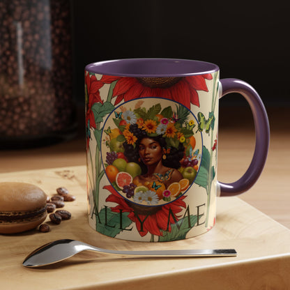 Organically Me Sunflower Red Plant Garden Vegan Ceramic Plant Mug with Black woman (11oz) 8 Color Combos