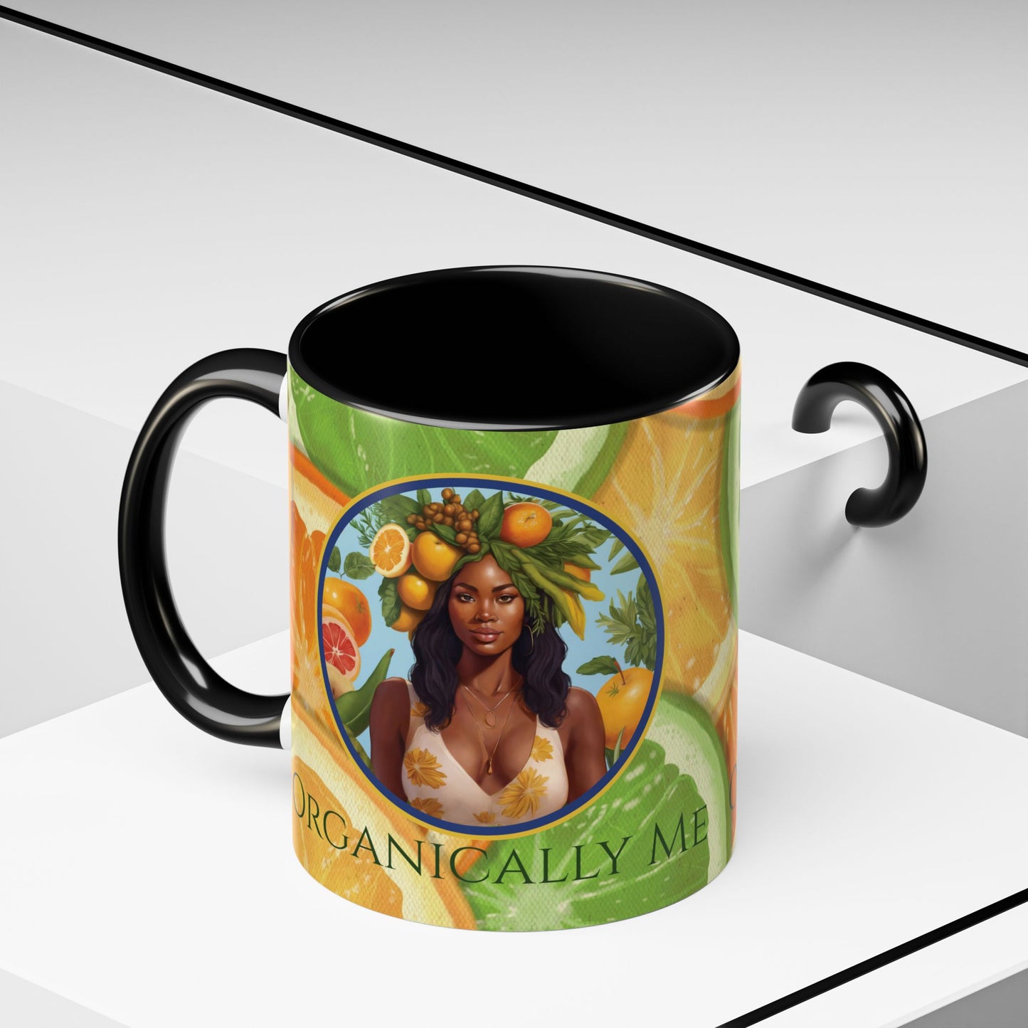 Organically Me Bright Citrus Plant Garden Vegan Ceramic Plant Mug with Black woman (11oz) 8 Color Combos