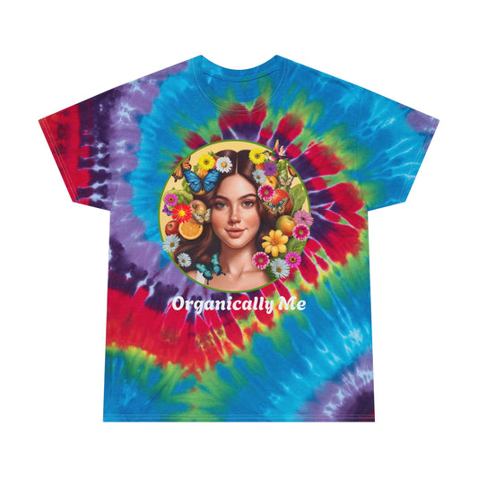 Spiral Tie-Dye Organically Me Tee Dark with Fruits, Veggies and flowers Design - Vibrant and Playful floral Shirt