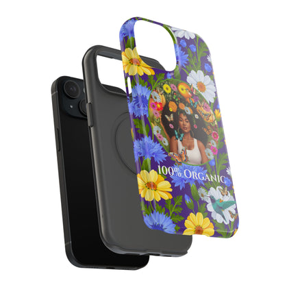 100% Organic Purple Plant Garden: Tough iPhone 15 Case with Eco Floral and Black Woman