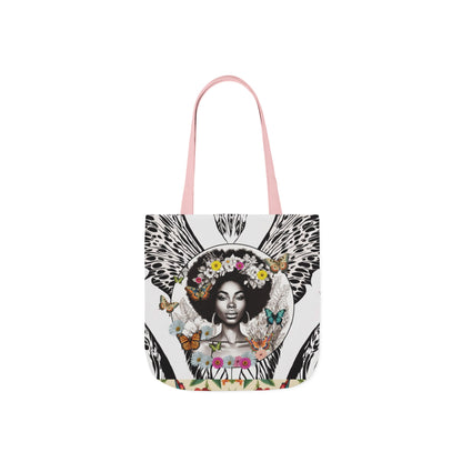 Afro Butterfly Queen In Black & White Garden-themed 13" tote bag, purse, workout bag, yoga bag, personal item with Black Women