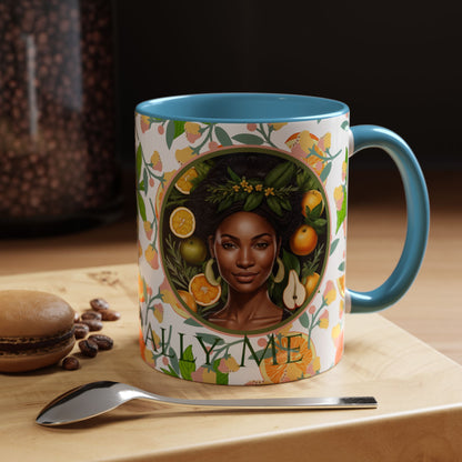 Organically Me Pink and Green Plant Garden Vegan Ceramic Plant Mug with Black woman (11oz) 8 Color Combos