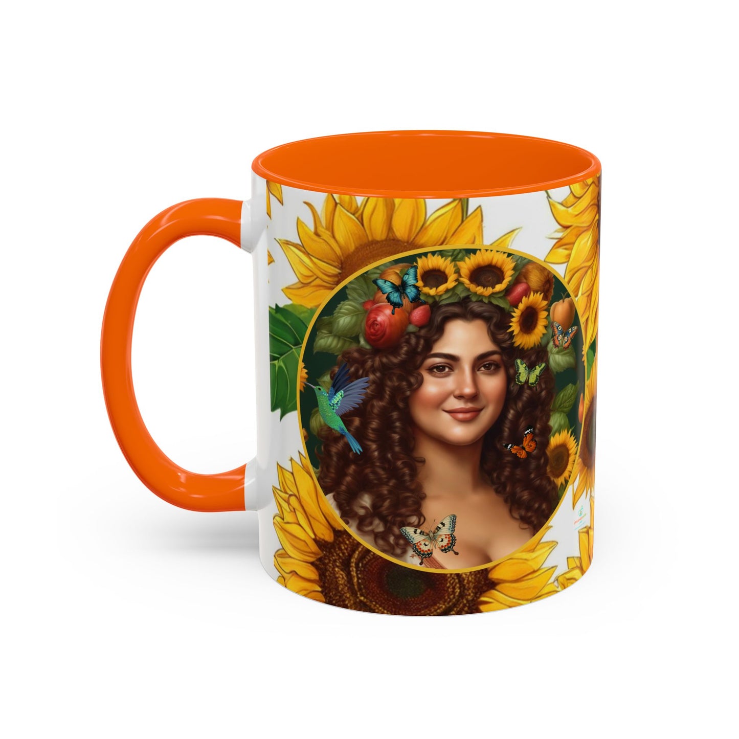 Organically Me B Sunflower Plant Garden Vegan Ceramic Plant Mug with Black woman (11oz) 8 Color Combos