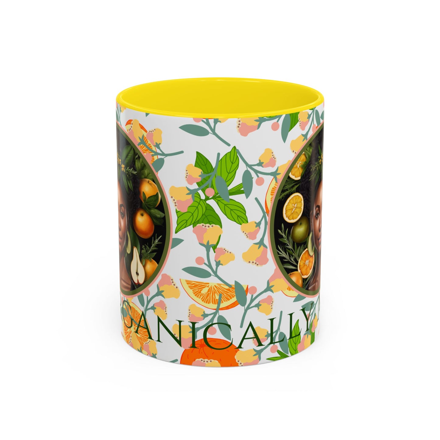 Organically Me Pink and Green Plant Garden Vegan Ceramic Plant Mug with Black woman (11oz) 8 Color Combos