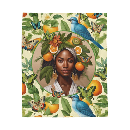 Organically Me A Lemon Bluebird Plant Garden Blanket, Wall Hanging, Table Cloth (Velveteen); 50 x 60in