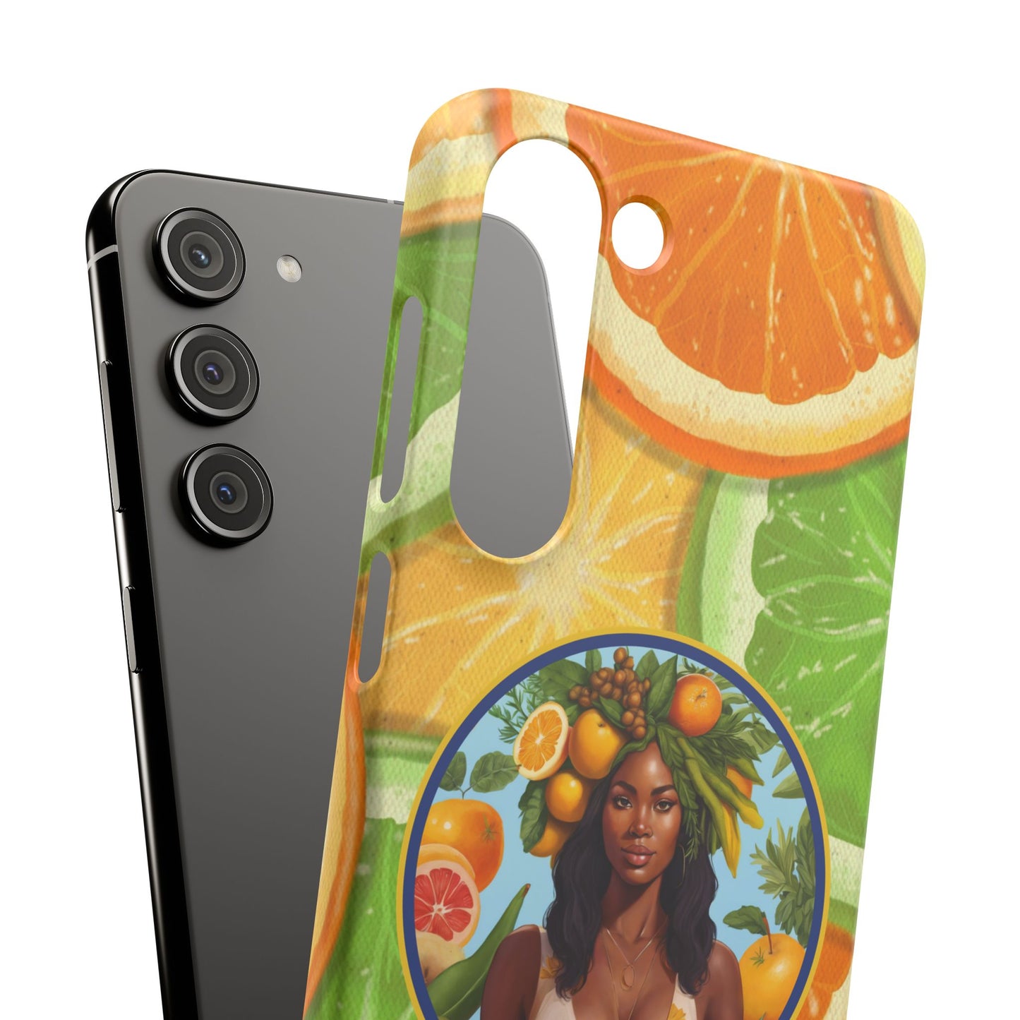 Organically Me Citrus Fruits Garden Snap Phone Case with Black Woman, Veggie Chic for Androids and iPhone models