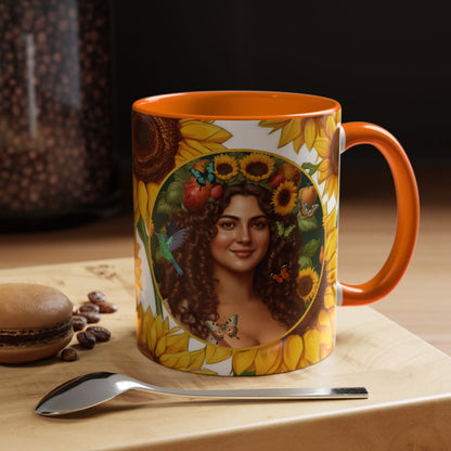 Organically Me B Sunflower Plant Garden Vegan Ceramic Plant Mug with Black woman (11oz) 8 Color Combos