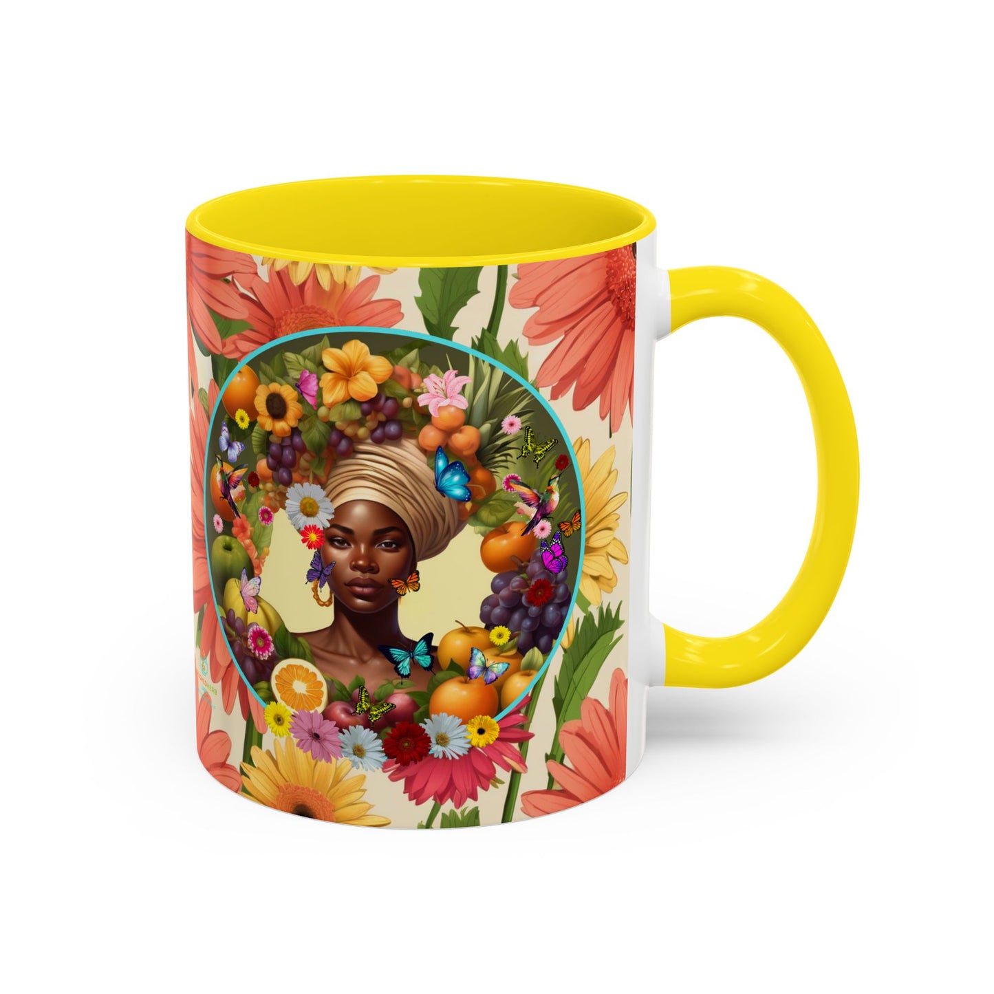 100% Organic Daisy Joy3 Plant Garden Vegan Ceramic Plant Mug, Black Woman Double Sided (11oz) 8 Color Combos