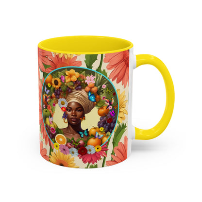 100% Organic Daisy Joy3 Plant Garden Vegan Ceramic Plant Mug, Black Woman Double Sided (11oz) 8 Color Combos