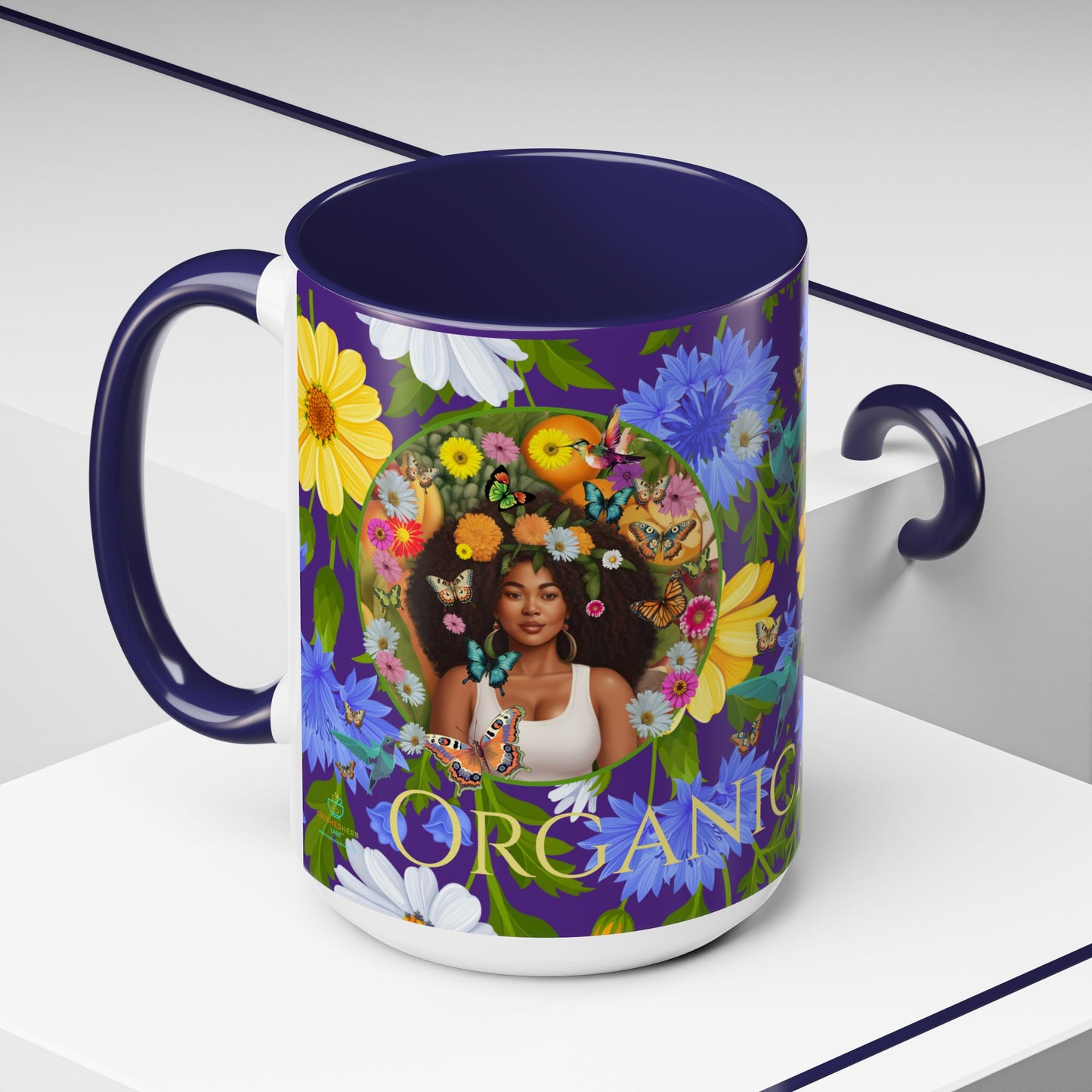100% Organic Blue Gwen Plant Garden Vegan Ceramic Plant Mug with (11 or 15 oz) 8 Color Combos