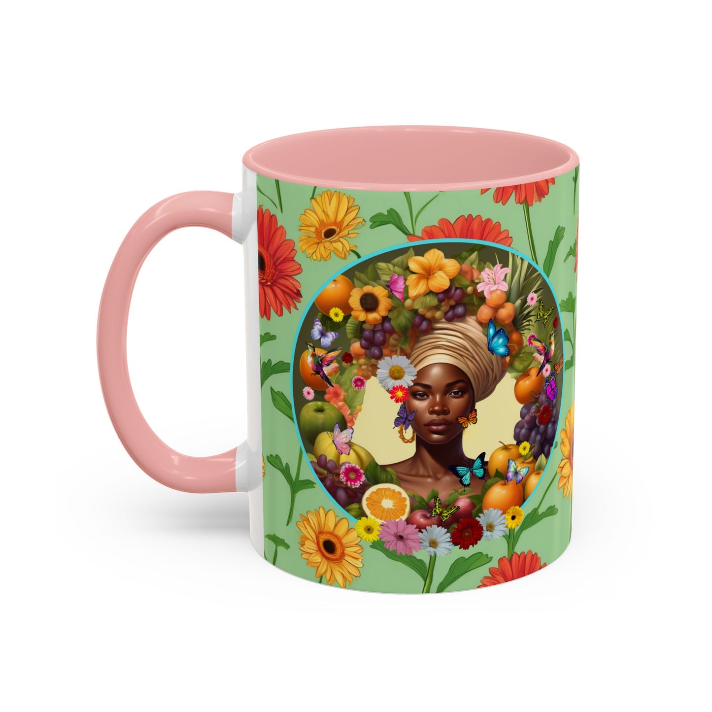 100% Organic Daisy Joy3 Plant Garden Vegan Ceramic Plant Mug, Black Woman Double Sided (11oz) 8 Color Combos