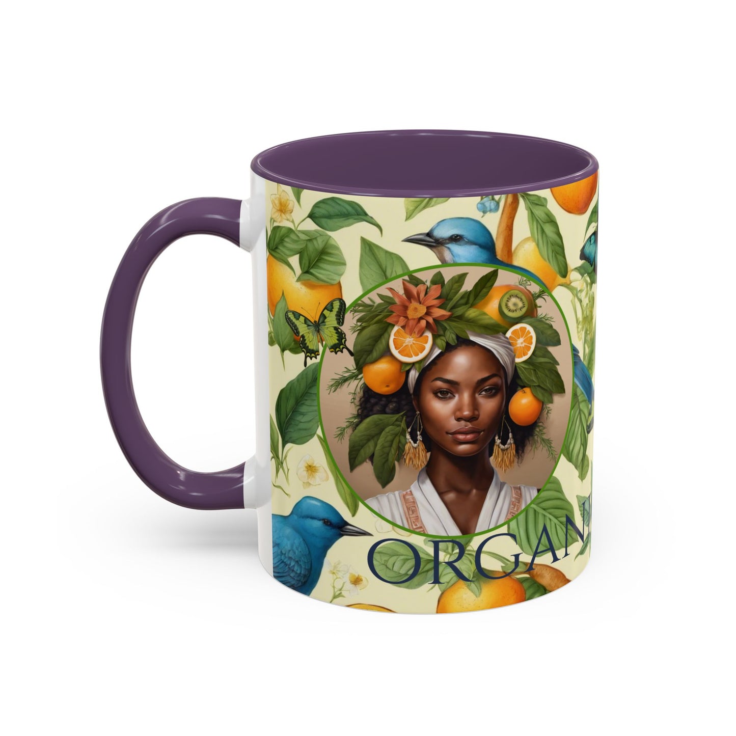 Organically Me A Lemon Bluebird Plant Garden Vegan Ceramic Plant Mug with Black woman (11oz) 8 Color Combos