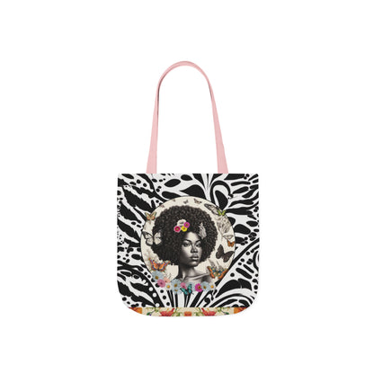 Afro Butterfly Queen In Black & White Garden-themed 13" tote bag, purse, workout bag, yoga bag, personal item with Black Women